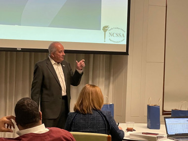 Dr. Sam Houston talking STEM to a group of aspiring superintendents Dr. Sam Houston talking STEM to a group of aspiring superintendents